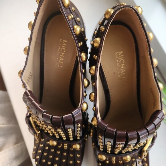 *NEW* Michael Kors Alberta Chestnut Studded Platform Loafer Pumps - Sz 7 - Picture 5 of 11